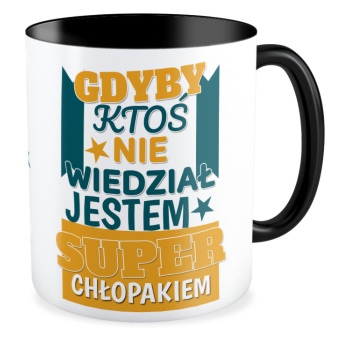 kubek GDYBY KTOŚ NIE WIEDZIAŁ JESTEM SUPER CHŁOPAKIEM czarny